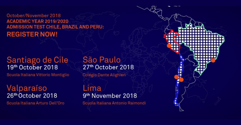 Test di ammissione per l’a.a. 2019/20 in Cile, Brasile e Perù